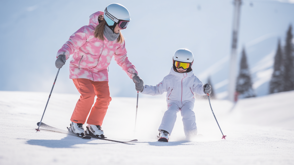 maman avec sa fille skiant a chamonix