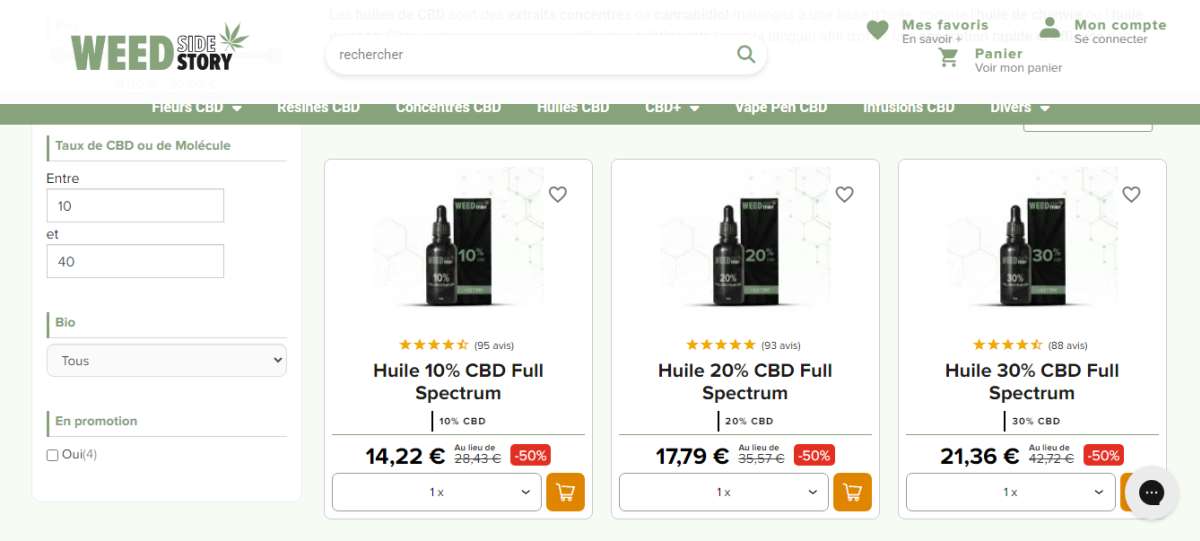 Huiles de CBD présentes sur Weed-side-story.com