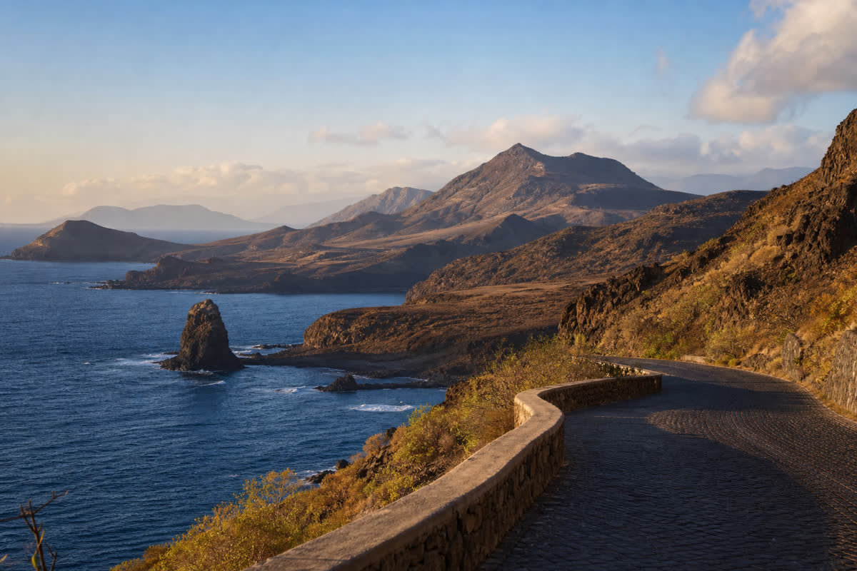Route côtière sur une île volcanique du Cap-Vert