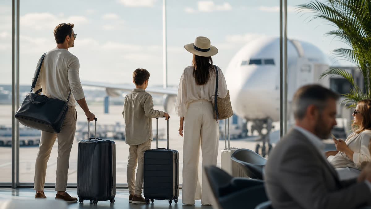 Voyageurs à l’aéroport avant un vol long-courrier vers les Seychelles