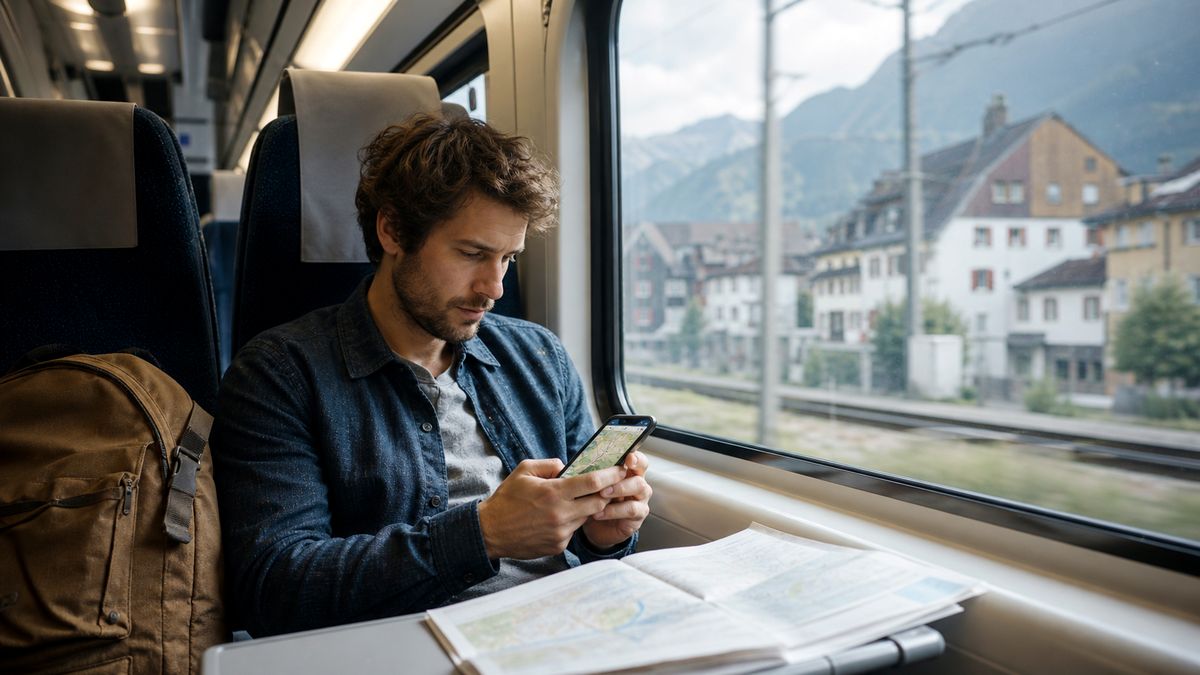 Consultation d’une carte hors ligne pendant un trajet en voyage