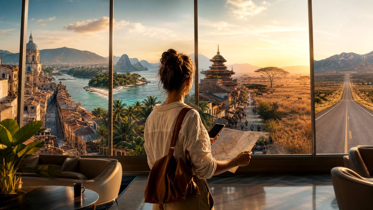 Voyageur préparant plusieurs destinations selon ses envies