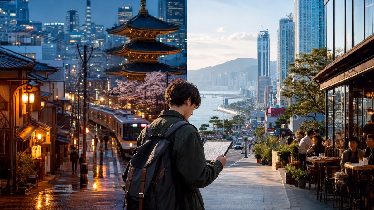 Voyageur comparant les villes japonaises et coréennes