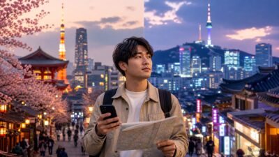Voyageur hésitant entre Japon et Corée du Sud pour choisir sa destination