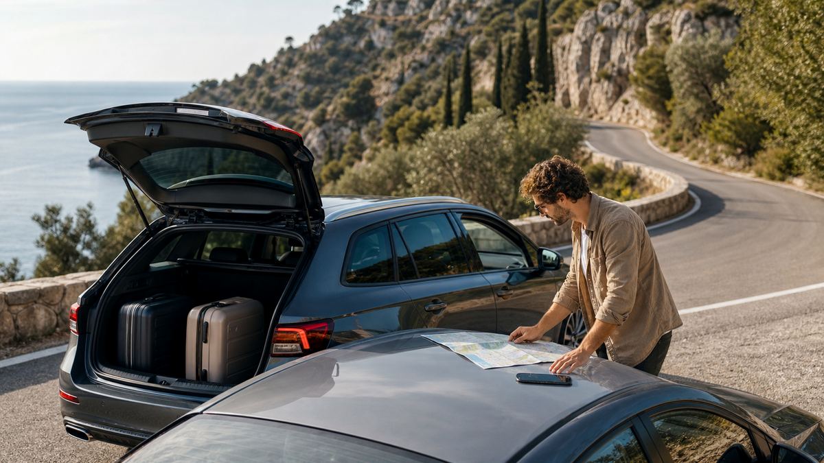 Préparation d’un itinéraire en voiture de location pendant un voyage
