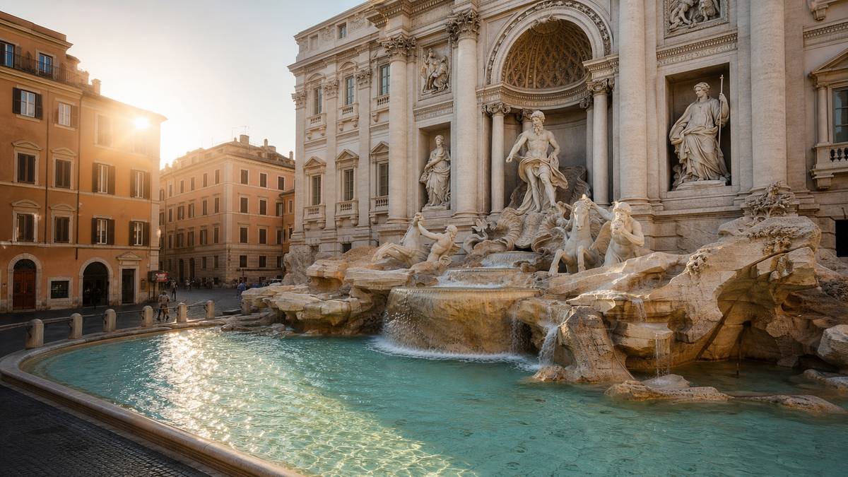 Fontaine de Trevi à Rome avec eau turquoise et façades baroques