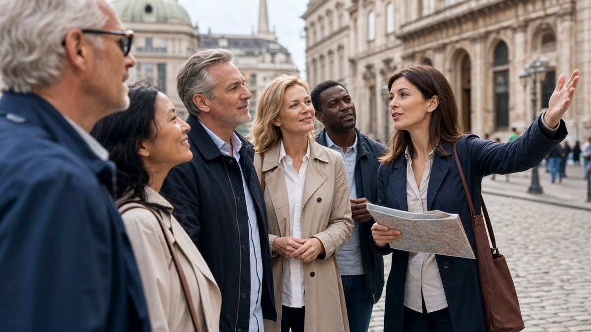 Petit groupe accompagné par une guide pendant un voyage organisé